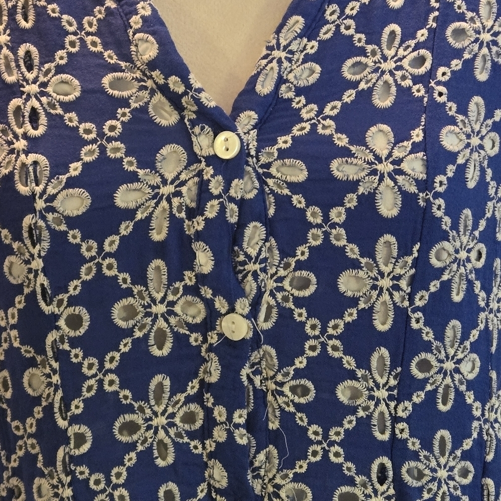 Zara Blue and White Floral Lined Mini Dress Women's M Cotton Button Front - Picture 7 of 16